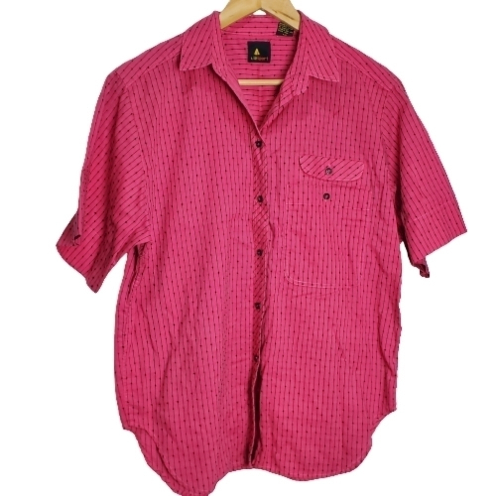 Liz Claiborne Vintage 90s Pink Short Sleeve Polka Dot Blouse Size Medium
